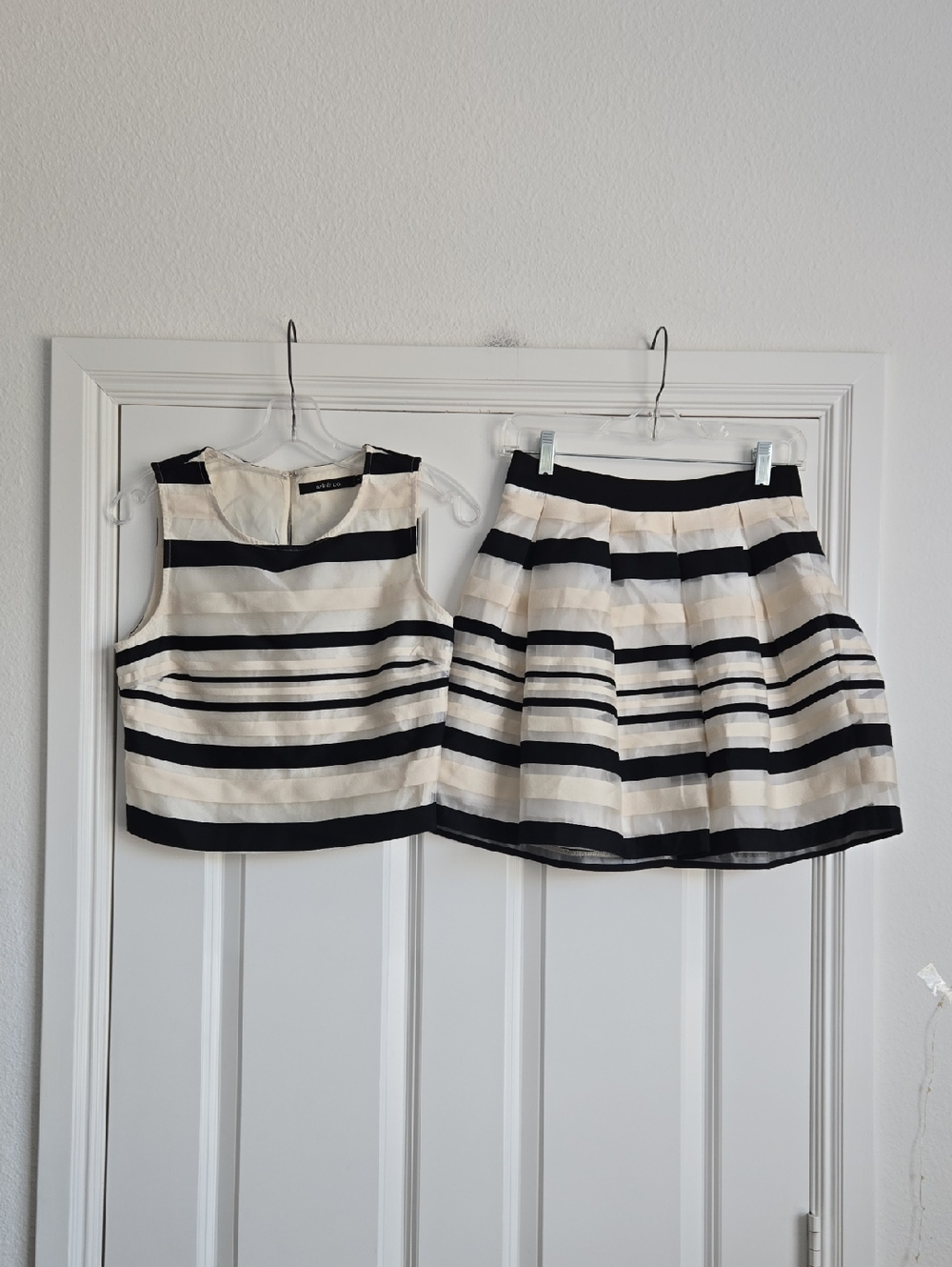 Black and Cream Striped Dress Set - Sleeveless Top & Skirt